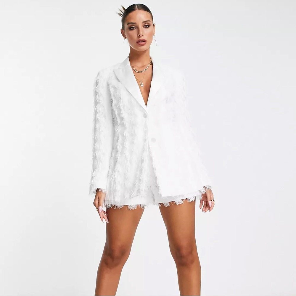 ASOS DESIGN fringed jacket in white